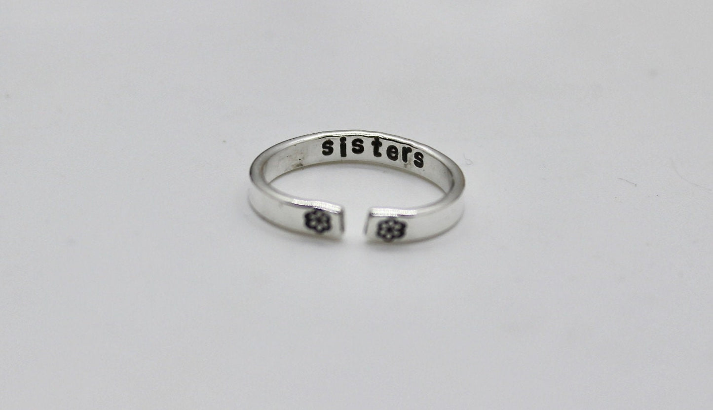 Sisters Ring, Solid Sterling Silver Adjustable Sister Ring