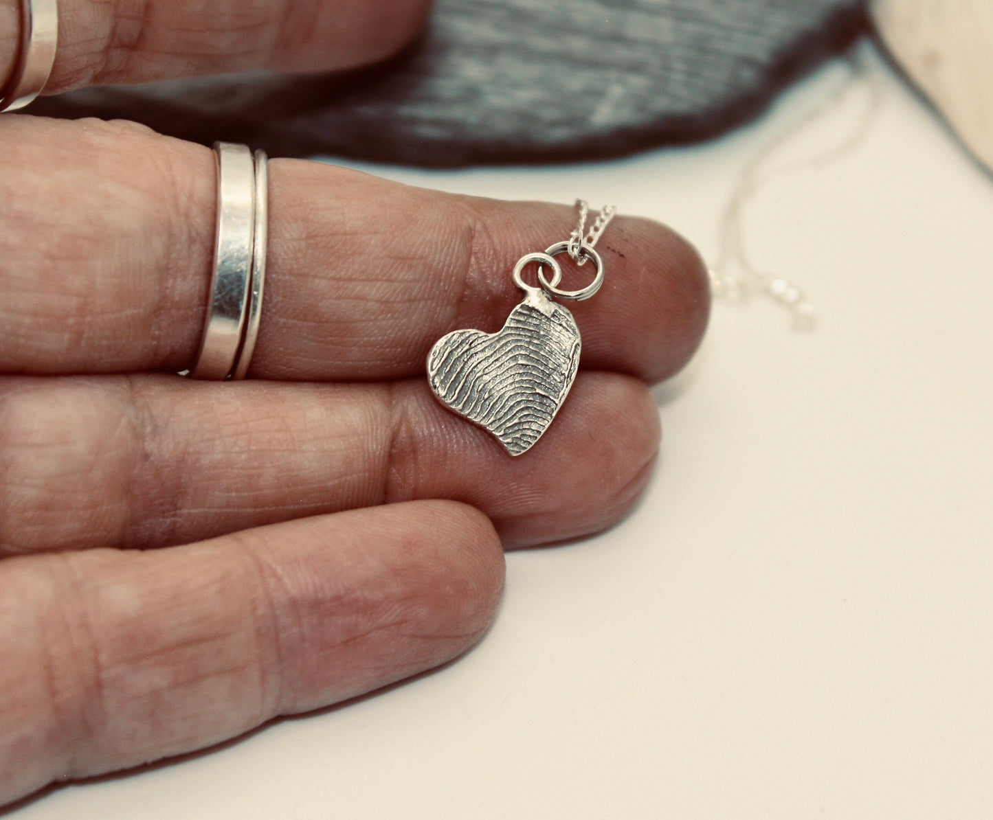 Small Slanted Heart Fingerprint Necklace