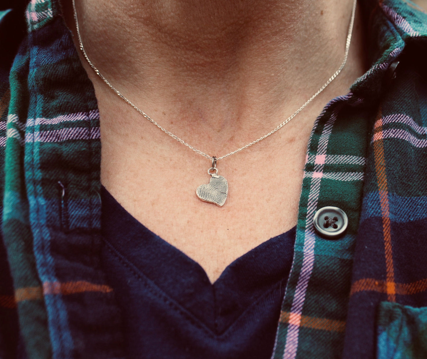 Small Slanted Heart Fingerprint Necklace