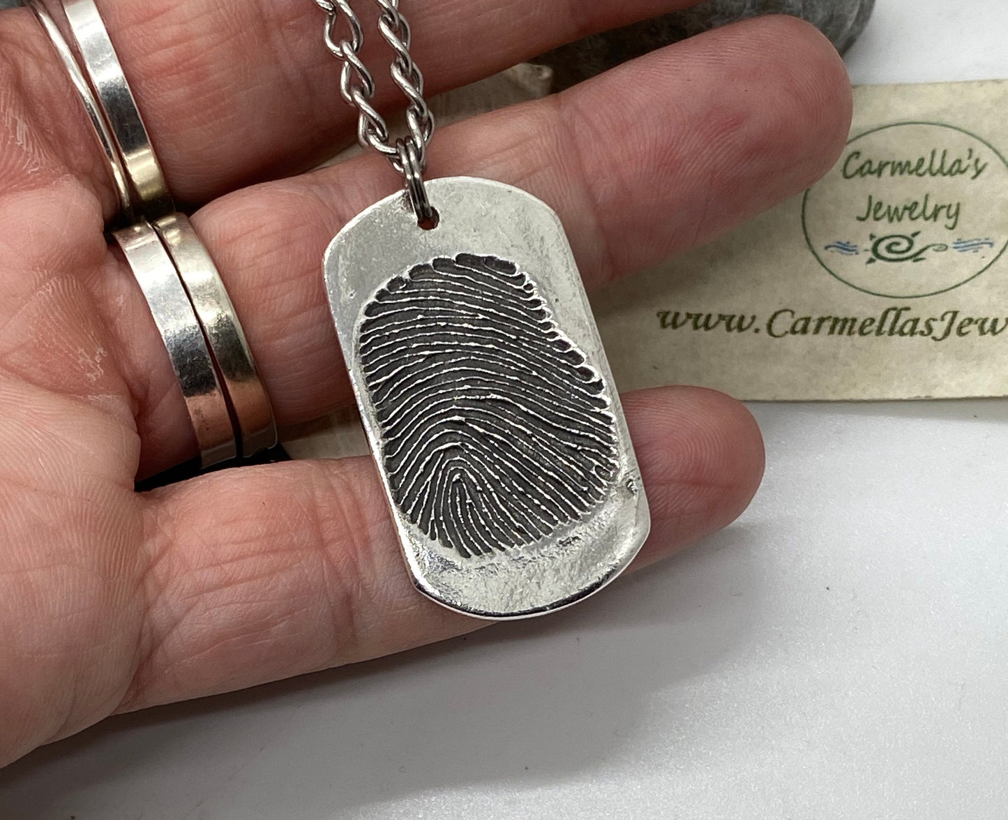 Fingerprint Dog Tag Charm in Solid Sterling Silver