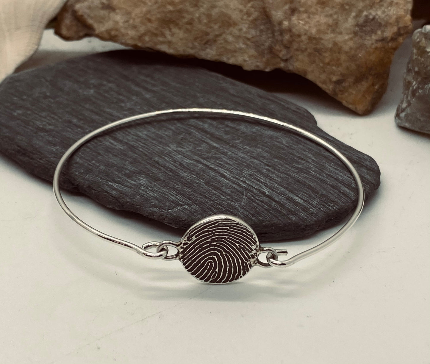 Fingerprint Bangle Bracelet in Solid Sterling Silver