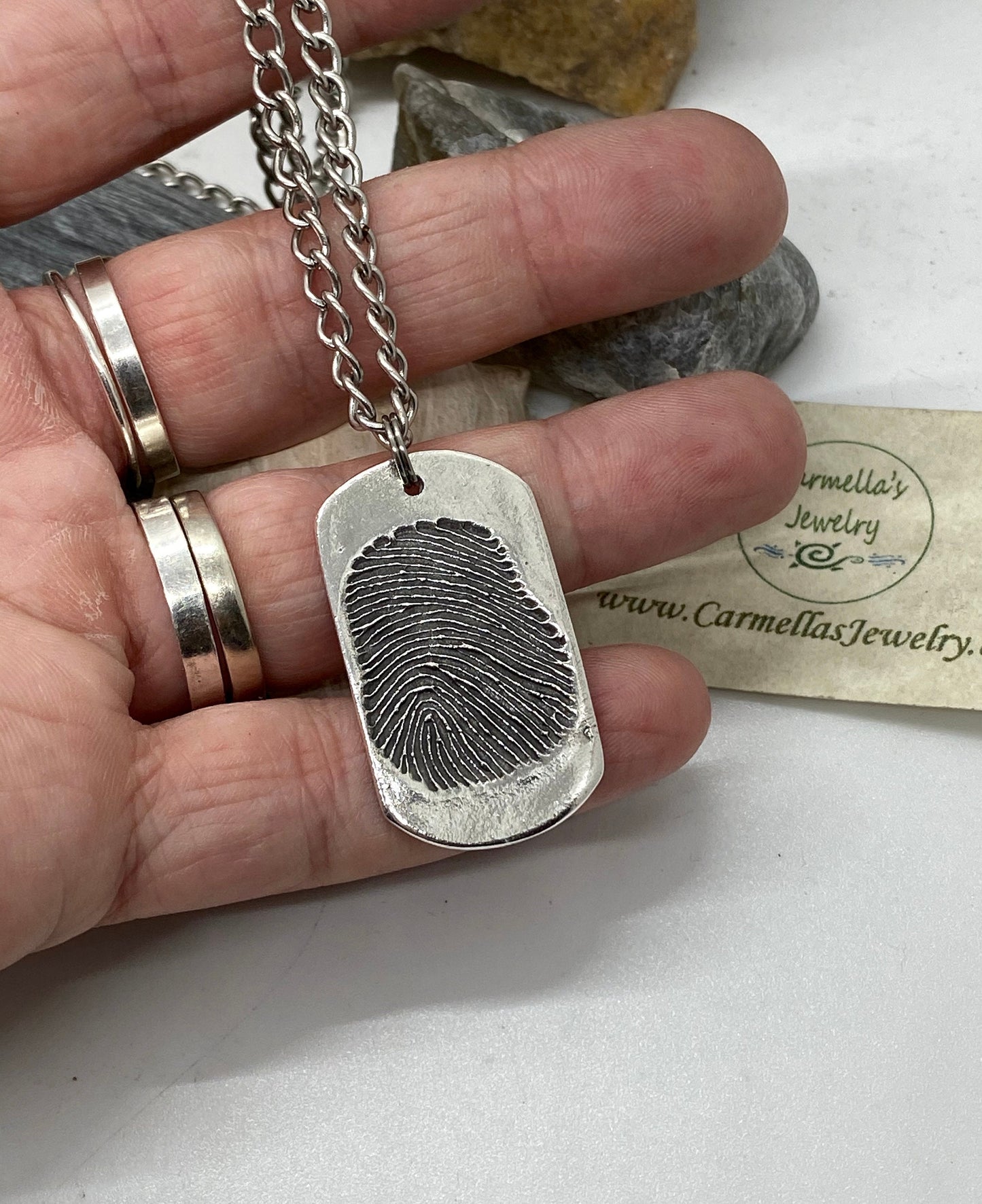 Fingerprint Dog Tag Charm in Solid Sterling Silver