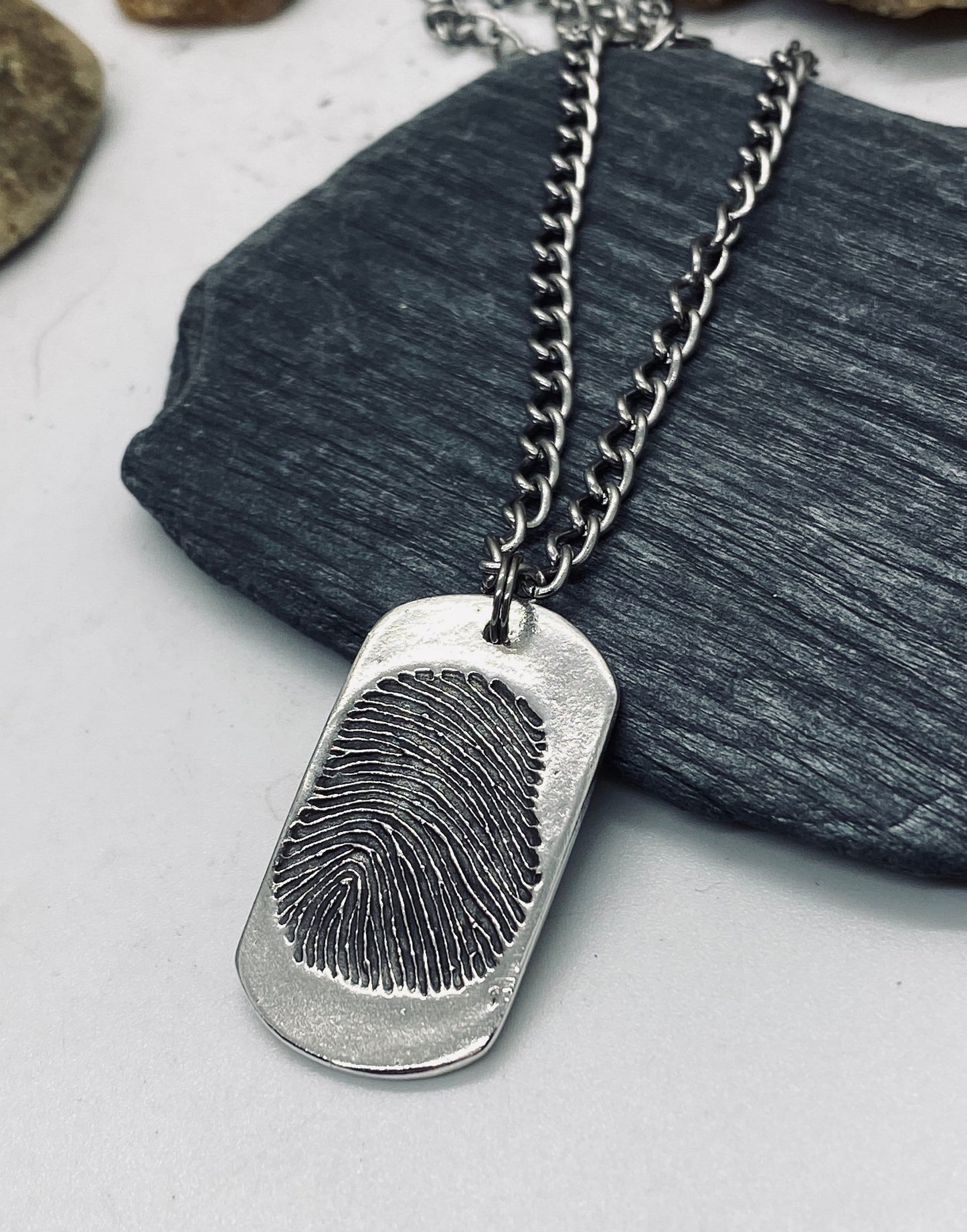 Fingerprint Dog Tag Charm in Solid Sterling Silver