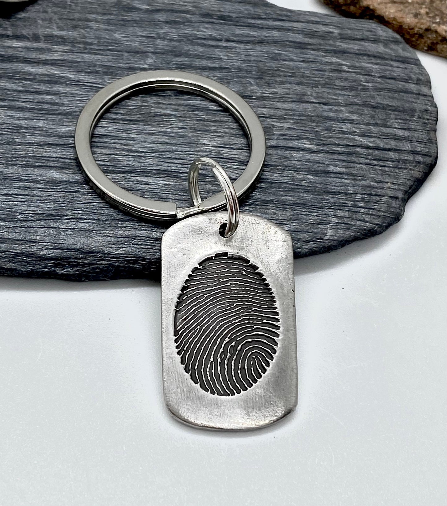 Fingerprint Keychain Dog Tag Shape