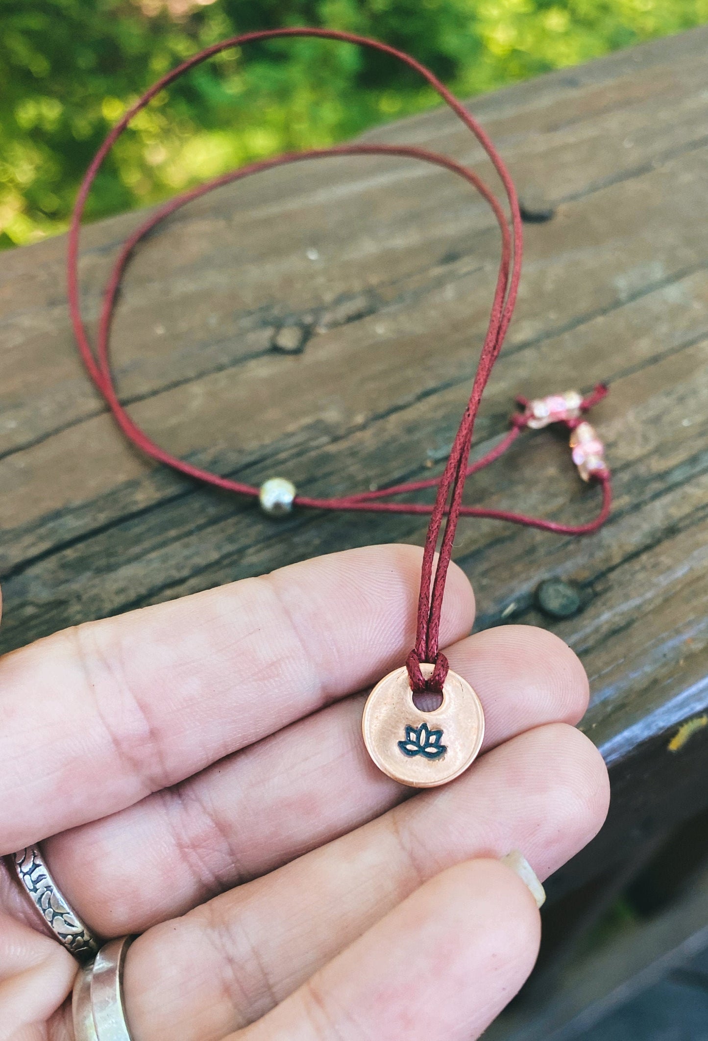Lotus Copper Adjustable Charm Necklace