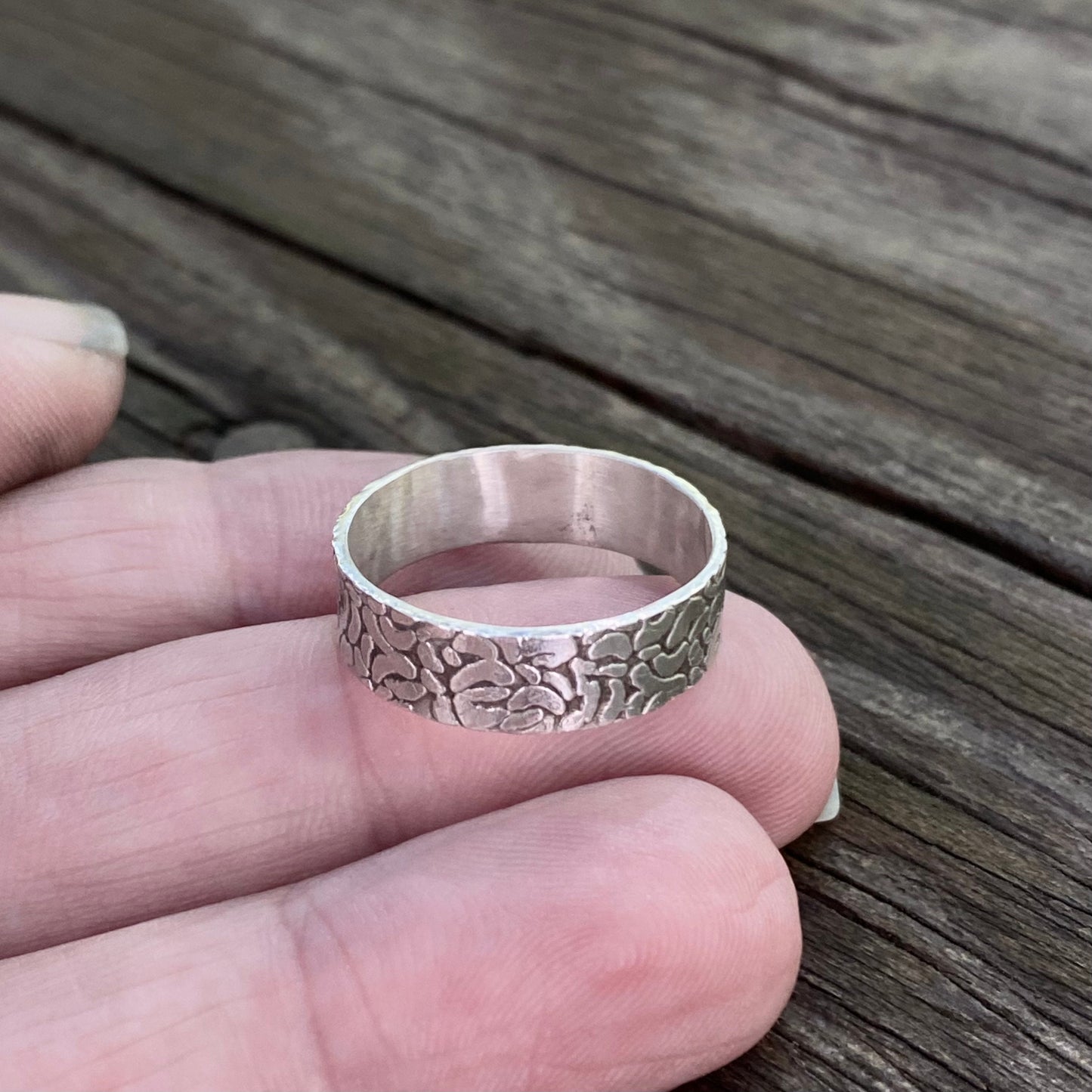 Textured Sterling Silver Wide Ring Band
