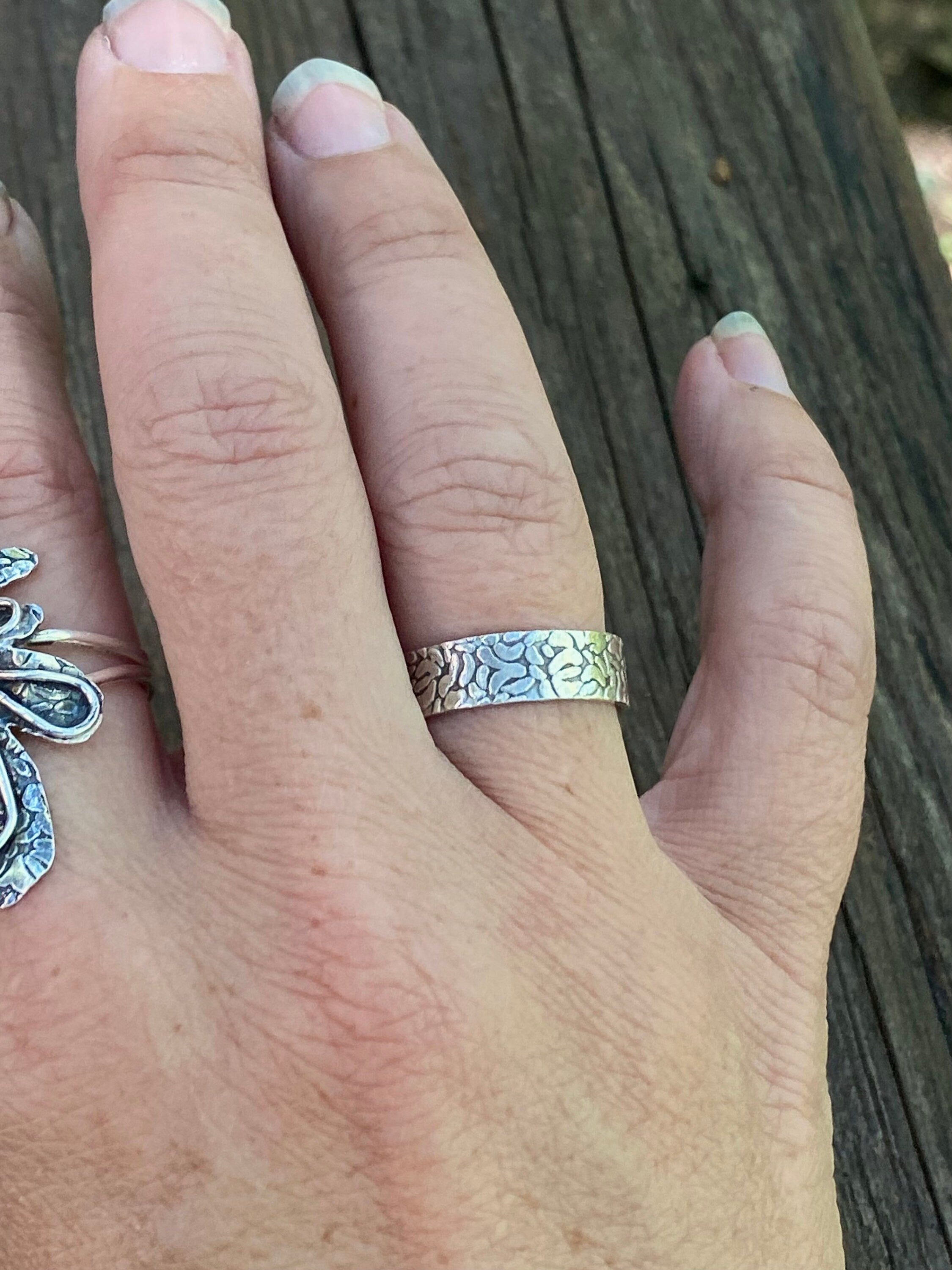 Textured Sterling Silver Wide Ring Band