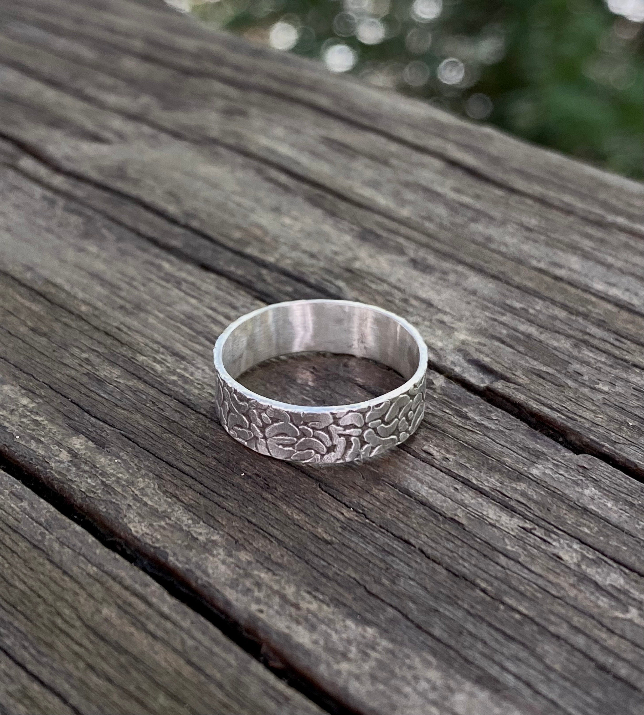 Textured Sterling Silver Wide Ring Band