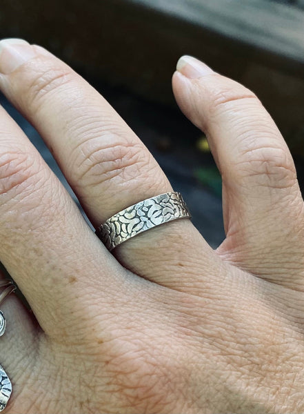Textured Sterling Silver Wide Ring Band