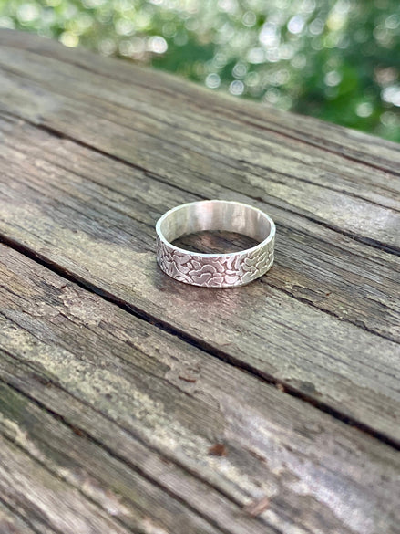 Textured Sterling Silver Wide Ring Band