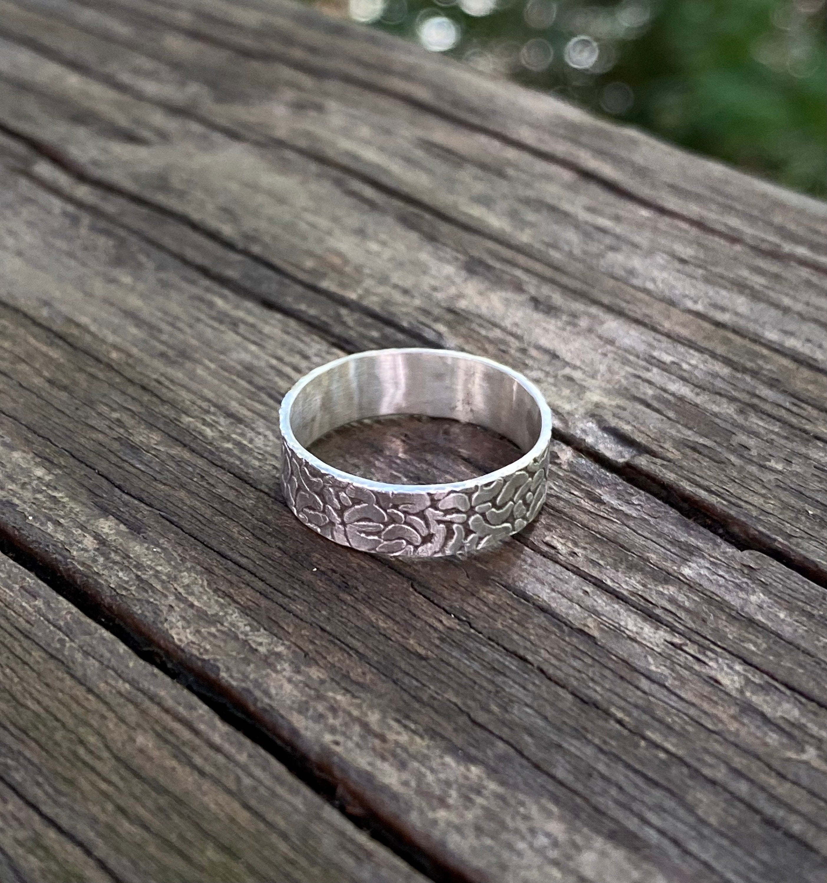 Textured Sterling Silver Wide Ring Band