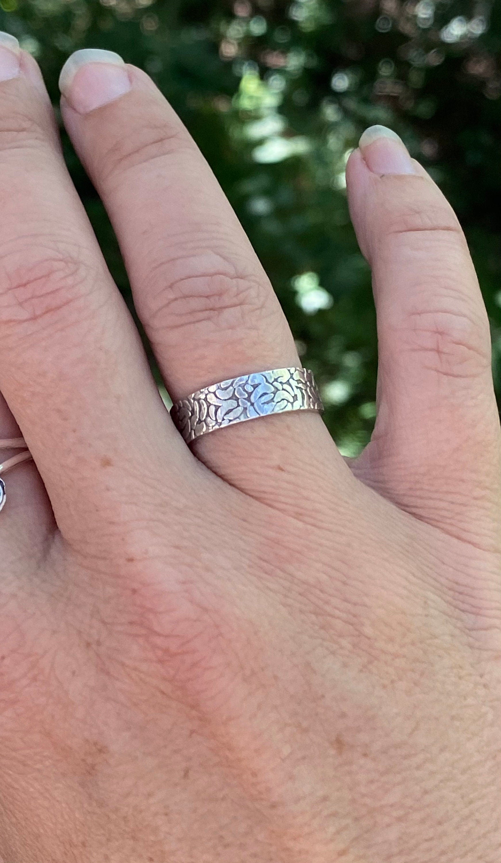 Textured Sterling Silver Wide Ring Band