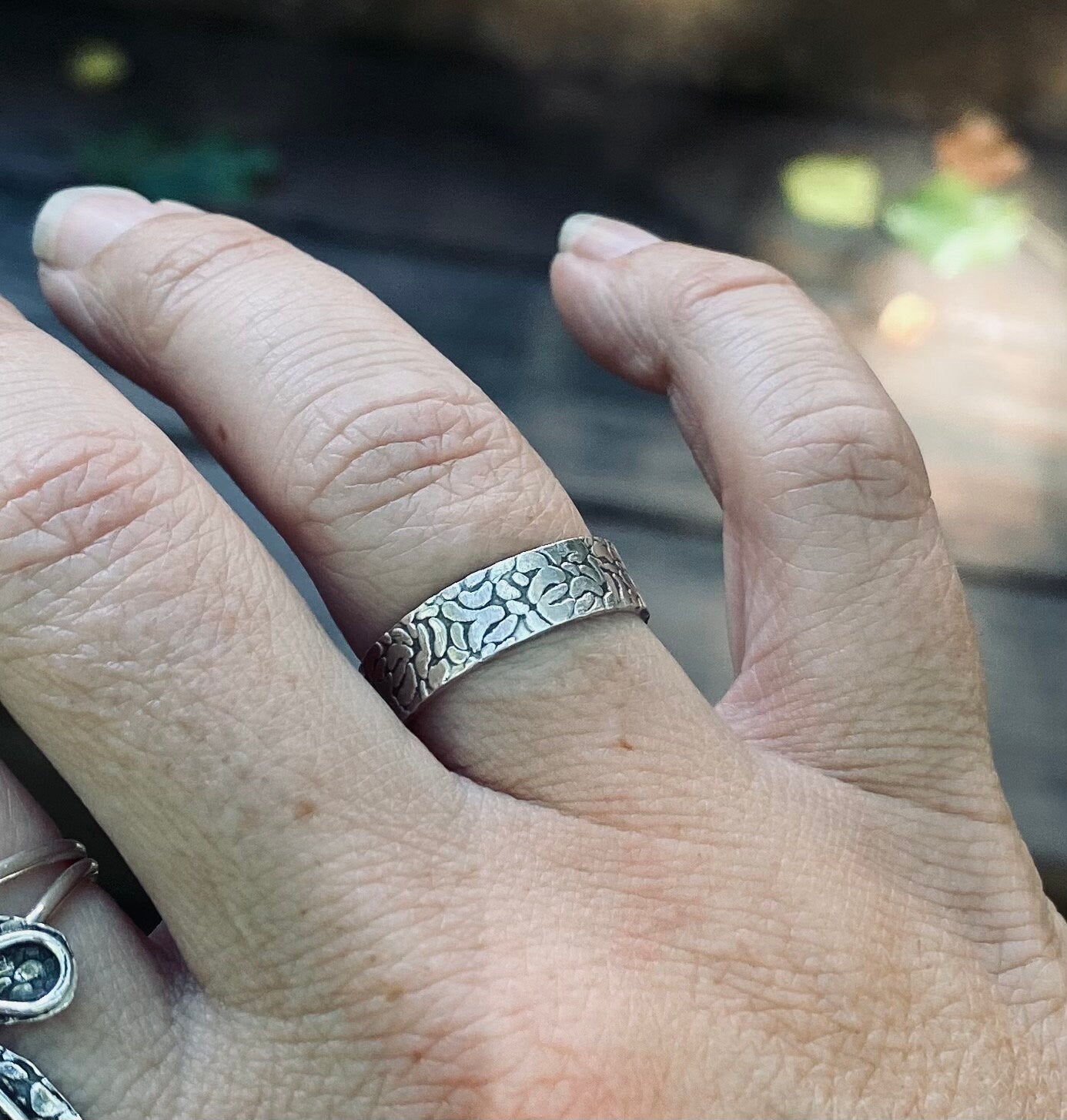Textured Sterling Silver Wide Ring Band