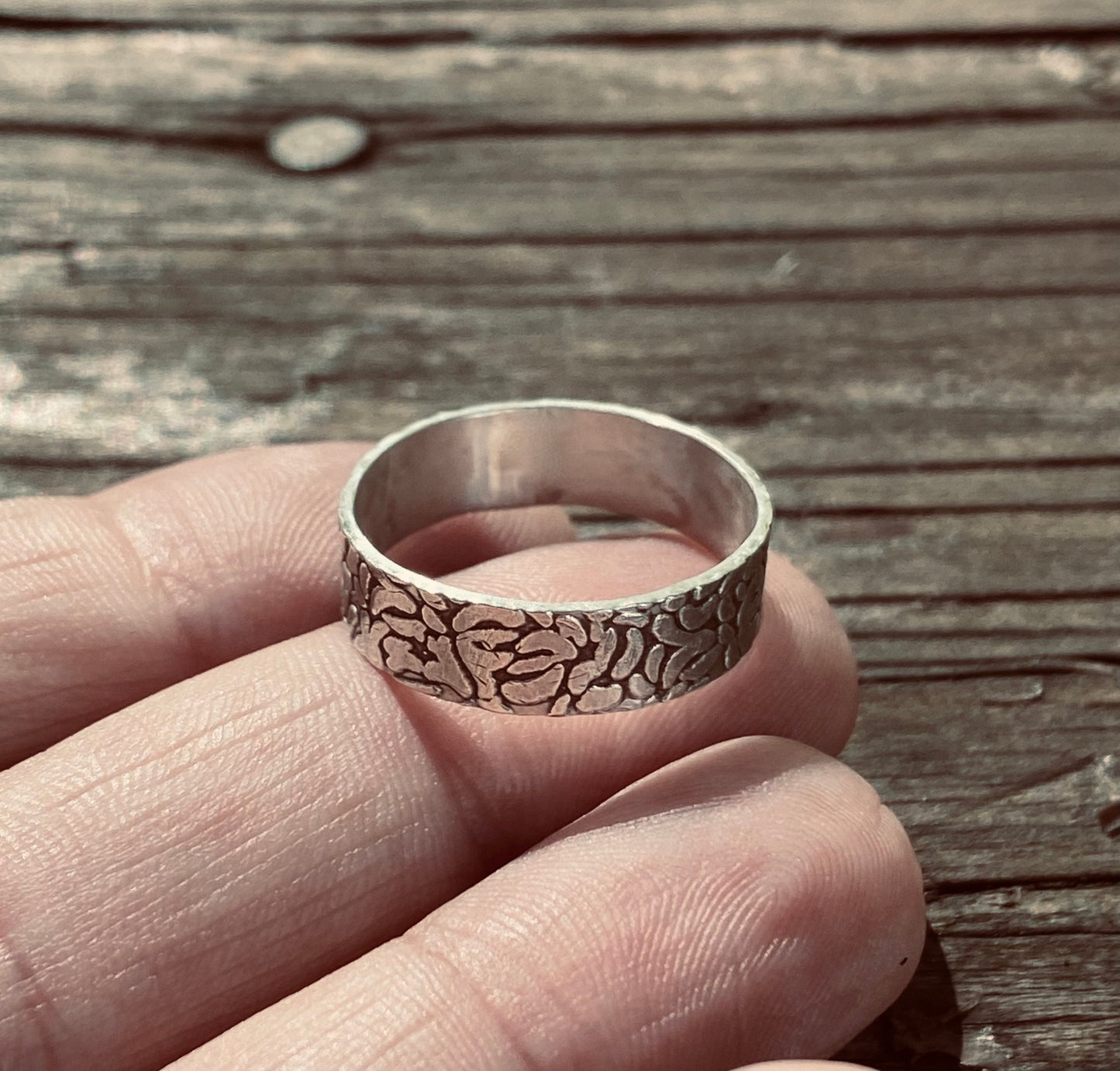 Textured Sterling Silver Wide Ring Band