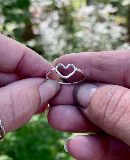 Open Heart Ring, Sterling Silver Heart Ring