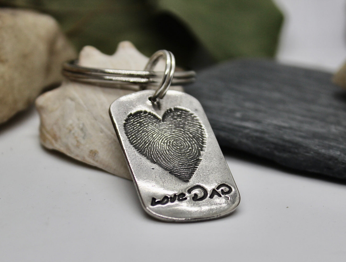 Heart Shaped Fingerprint Keychain with Handwriting