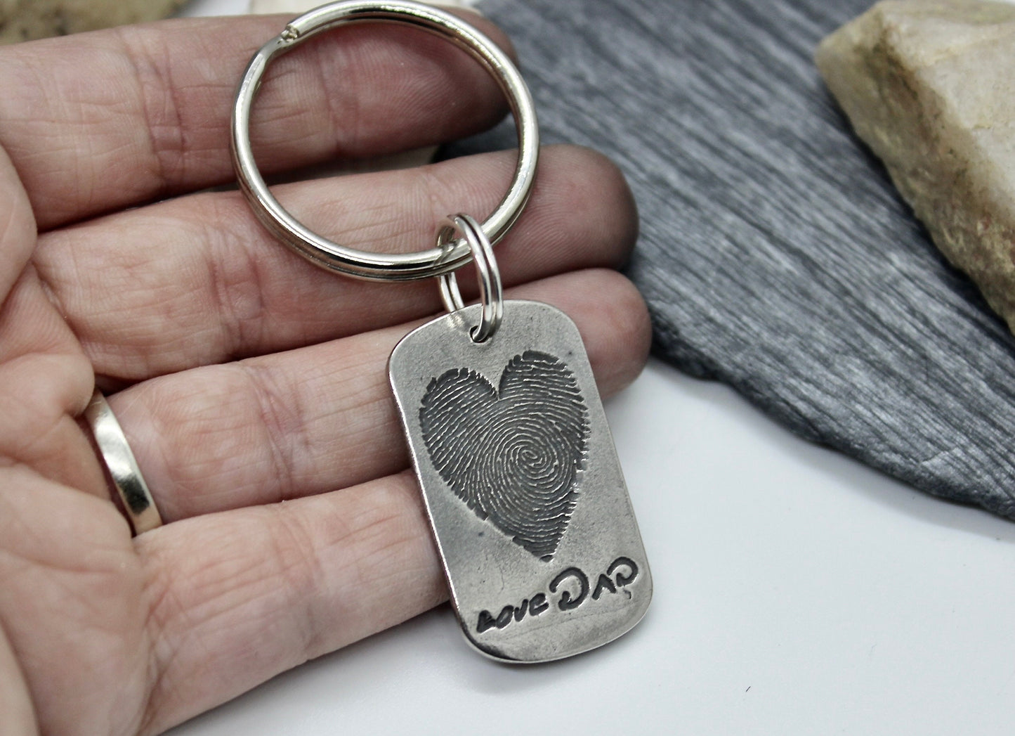 Heart Shaped Fingerprint Keychain with Handwriting