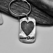 Heart Shaped Fingerprint Keychain with Handwriting