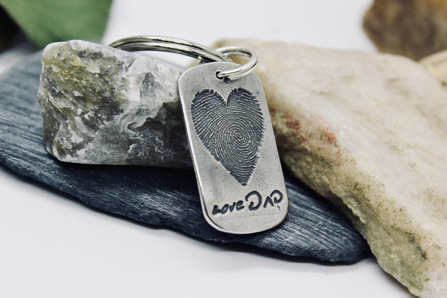 Heart Shaped Fingerprint Keychain with Handwriting