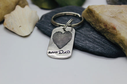 Heart Shaped Fingerprint Keychain with Handwriting