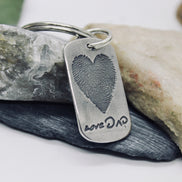 Heart Shaped Fingerprint Keychain with Handwriting