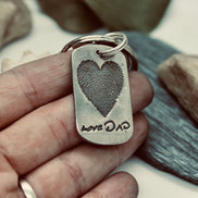 Heart Shaped Fingerprint Keychain with Handwriting
