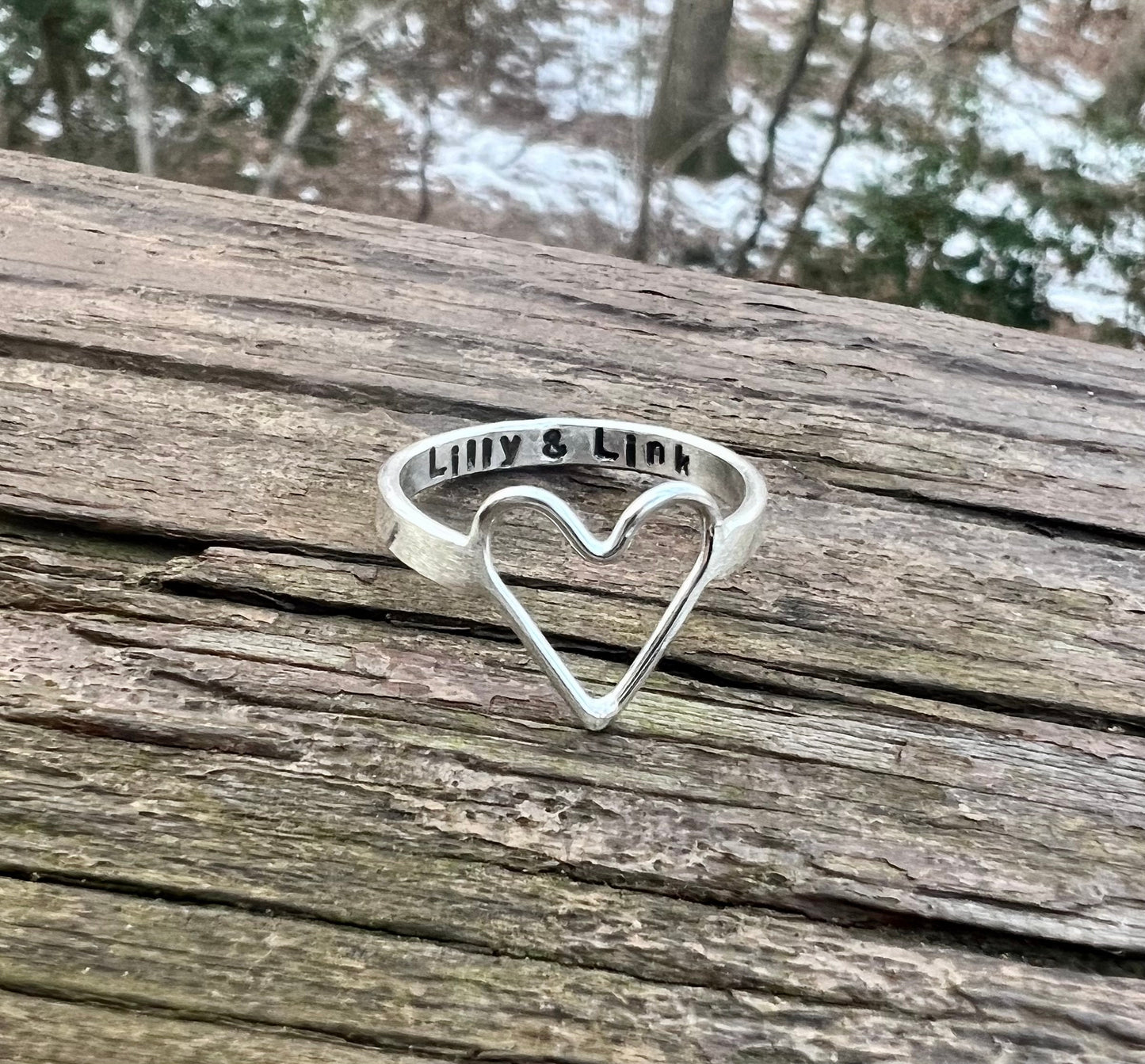 Open heart ring, Children's Name Ring, Solid Sterling Silver