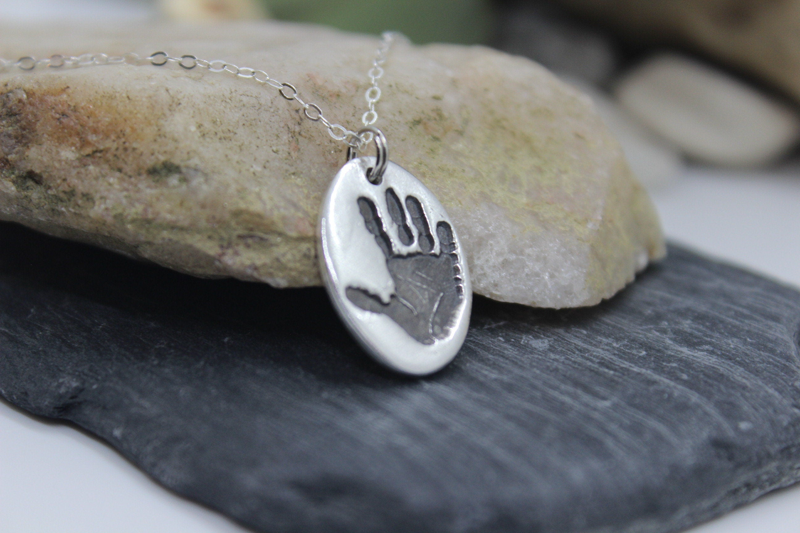 Single Hand Print Charm in Solid Sterling Silver