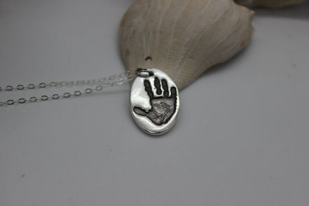 Single Hand Print Charm in Solid Sterling Silver