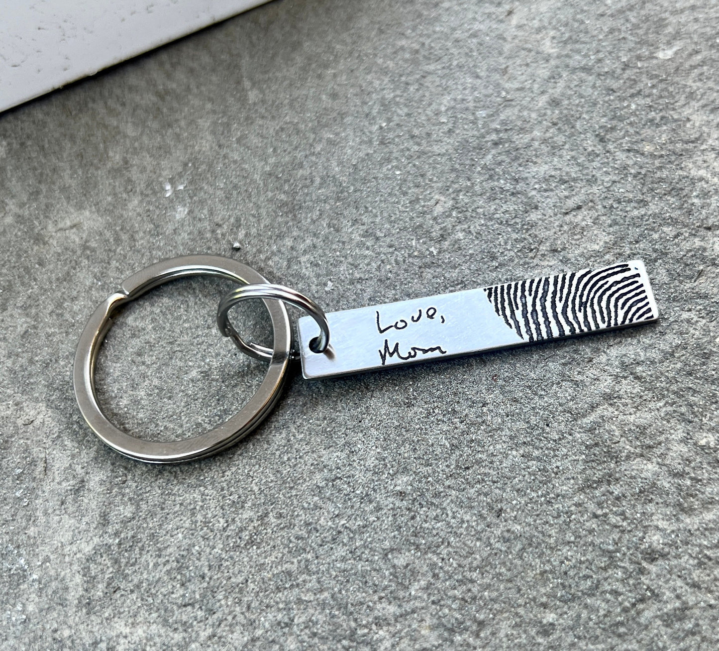 Fingerprint and Handwriting Keychain in Stainless Steel