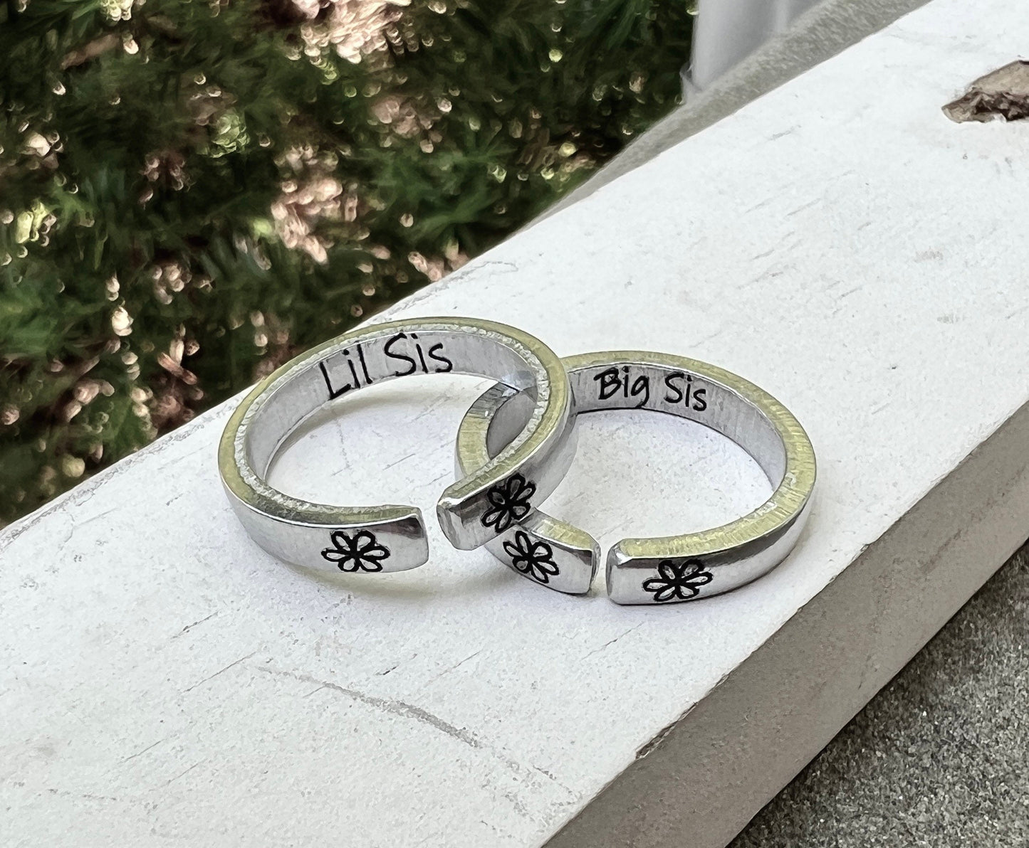 Big Lil Sister ring set, Adjustable aluminum, Set of 2 Rings