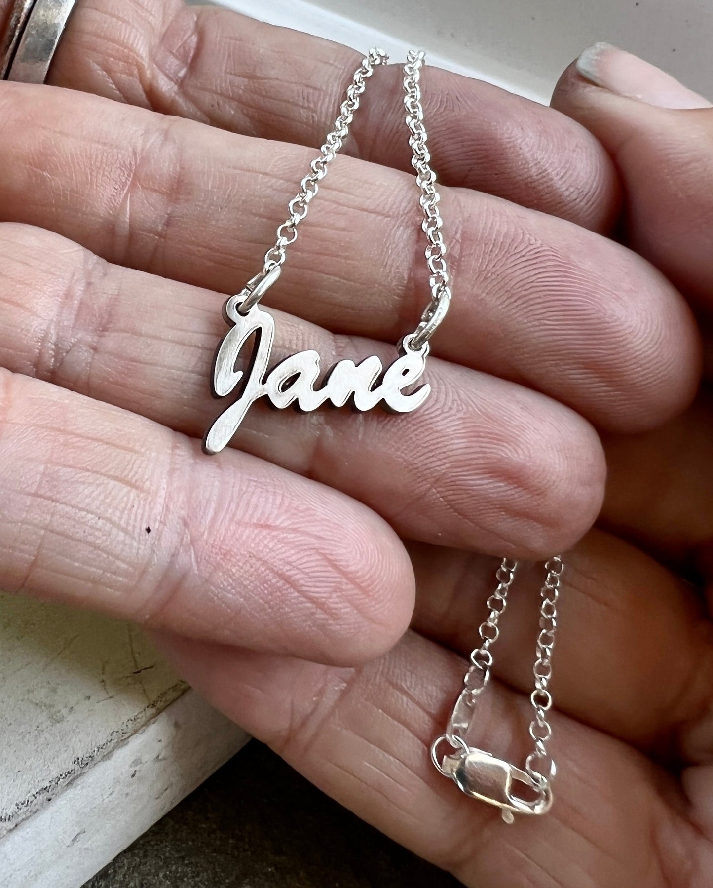 Name Plate Necklace in Solid Sterling Silver