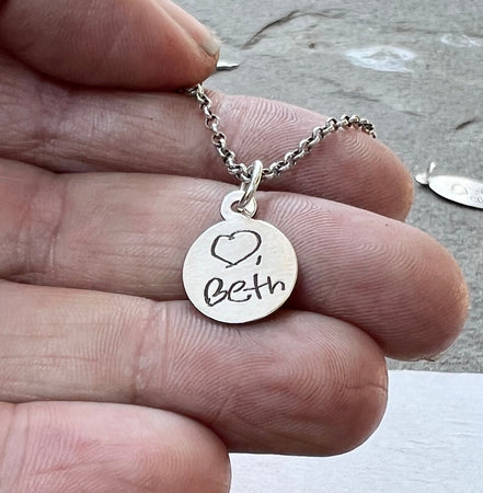 Circle Handwriting Charm in Sterling Silver