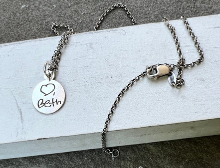 Circle Handwriting Charm in Sterling Silver