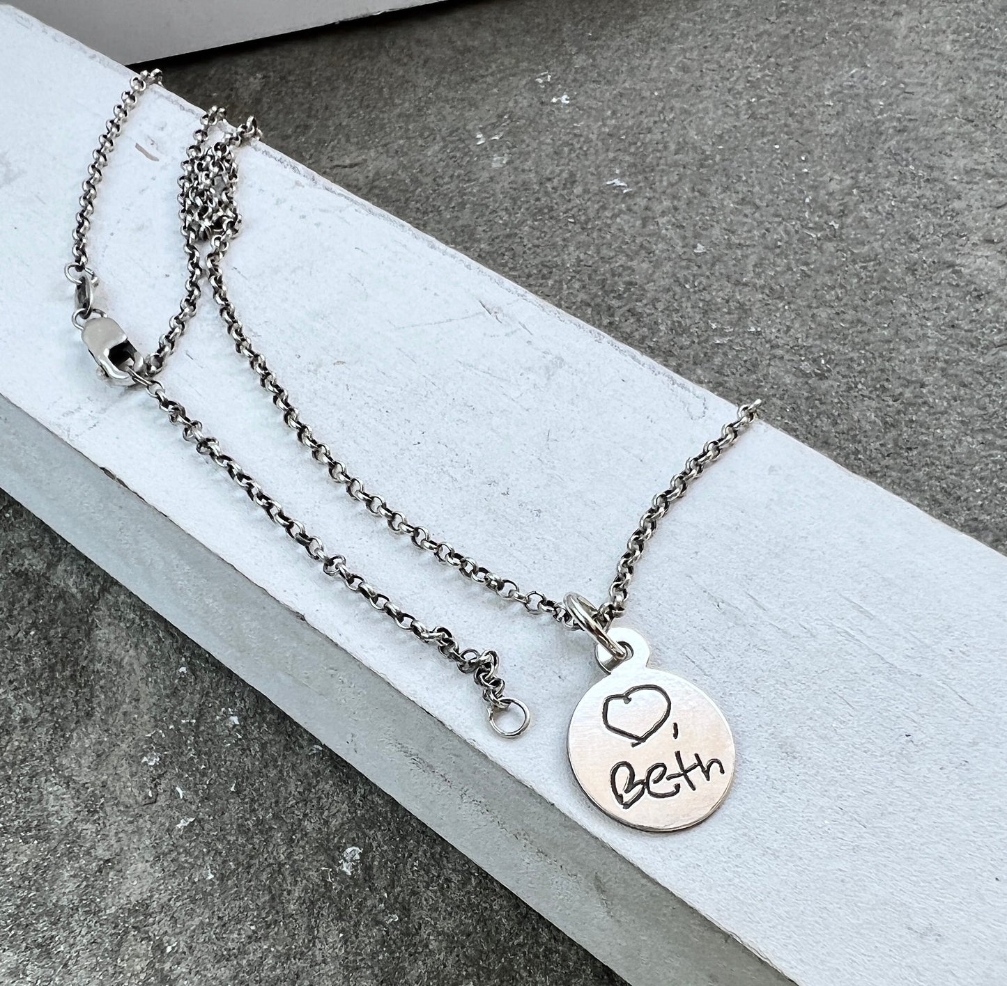 Circle Handwriting Charm in Sterling Silver