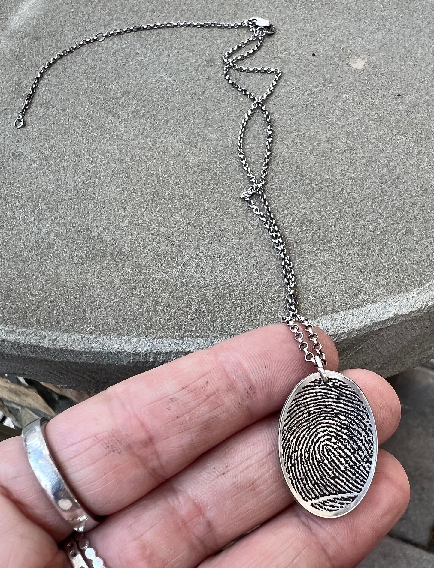 Fingerprint Charm with Handwriting on the Back