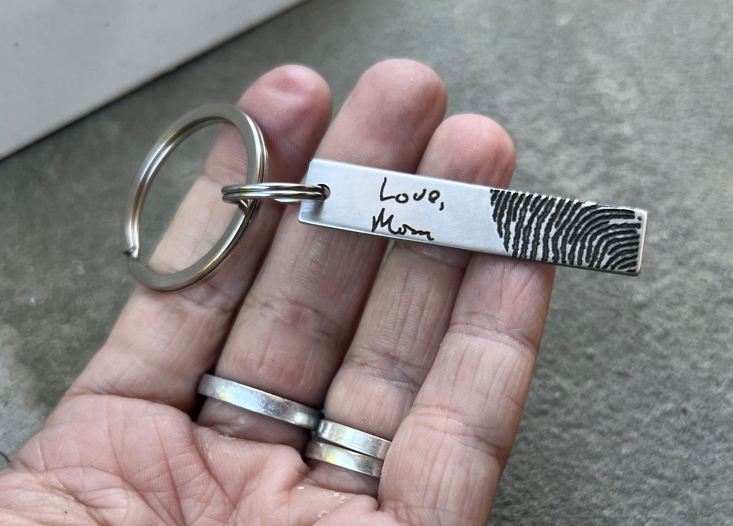 Fingerprint and Handwriting Keychain in Stainless Steel