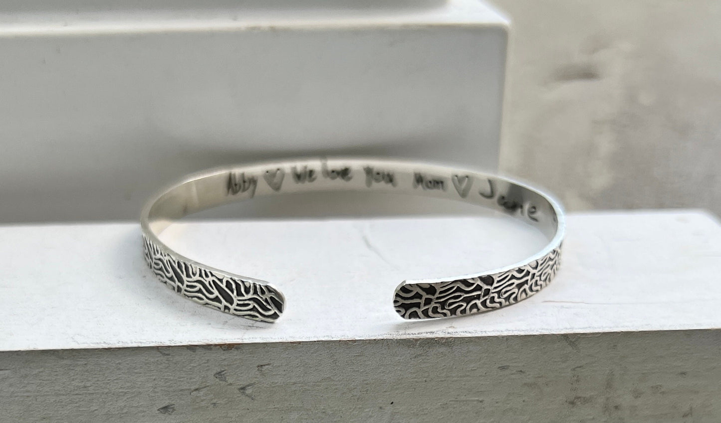 Handwriting Bangle Cuff Bracelet in Sterling Silver
