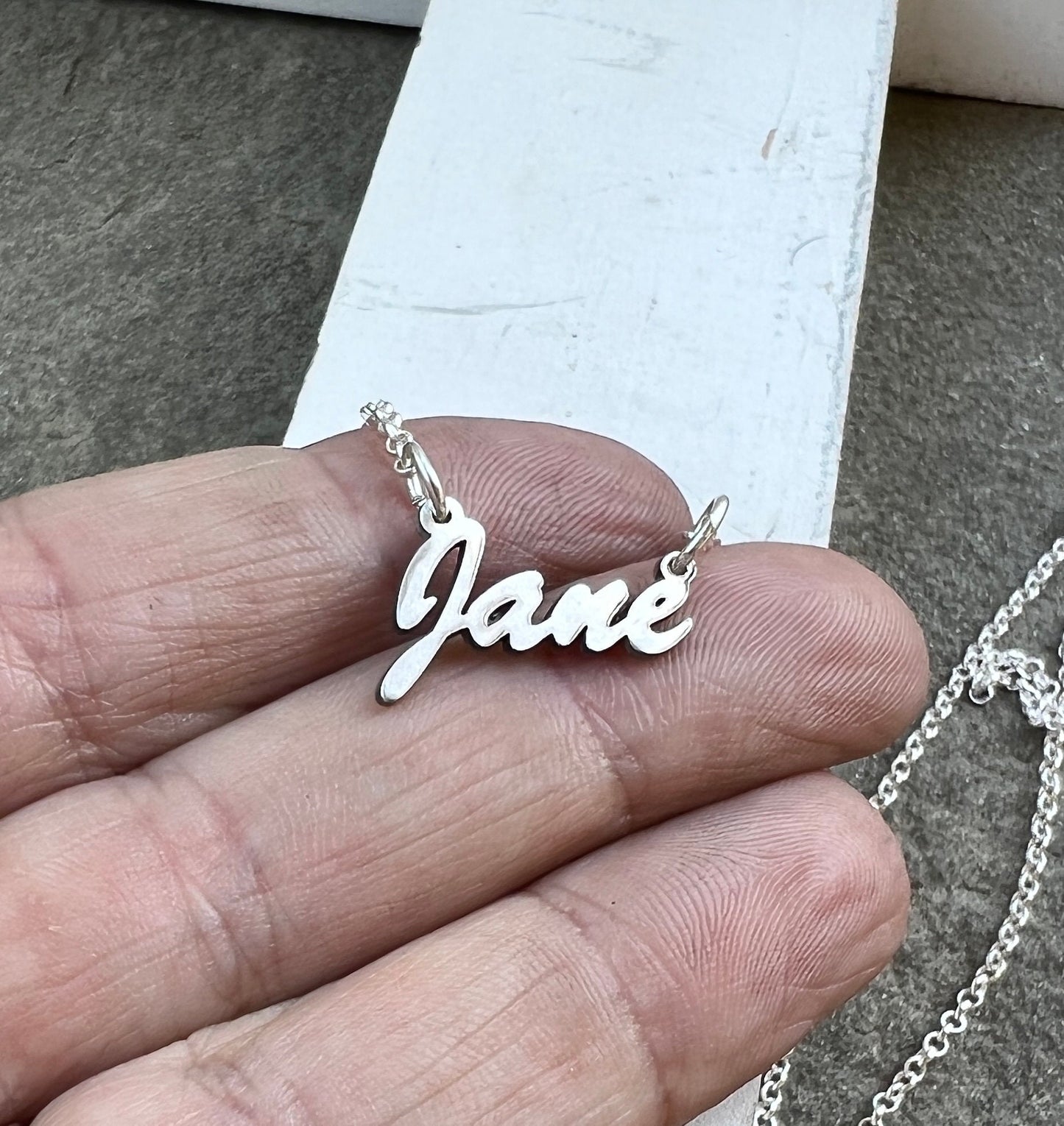 Name Plate Necklace in Solid Sterling Silver