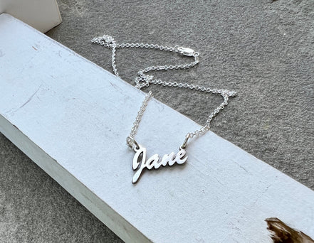Name Plate Necklace in Solid Sterling Silver