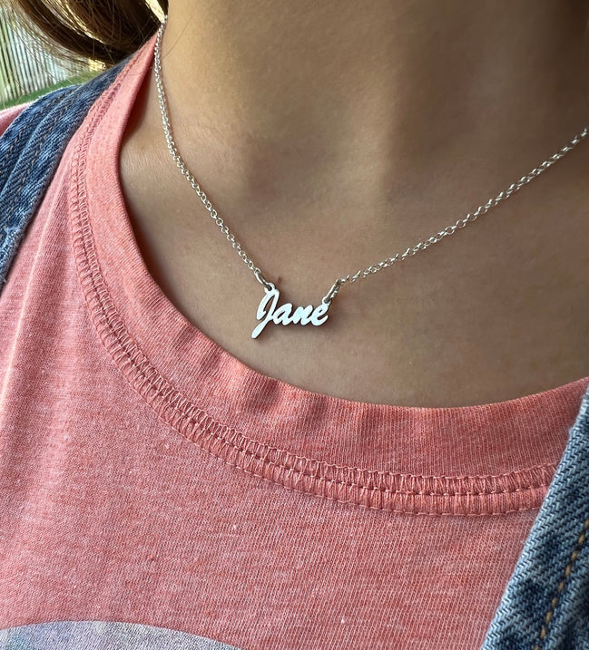 Name Plate Necklace in Solid Sterling Silver
