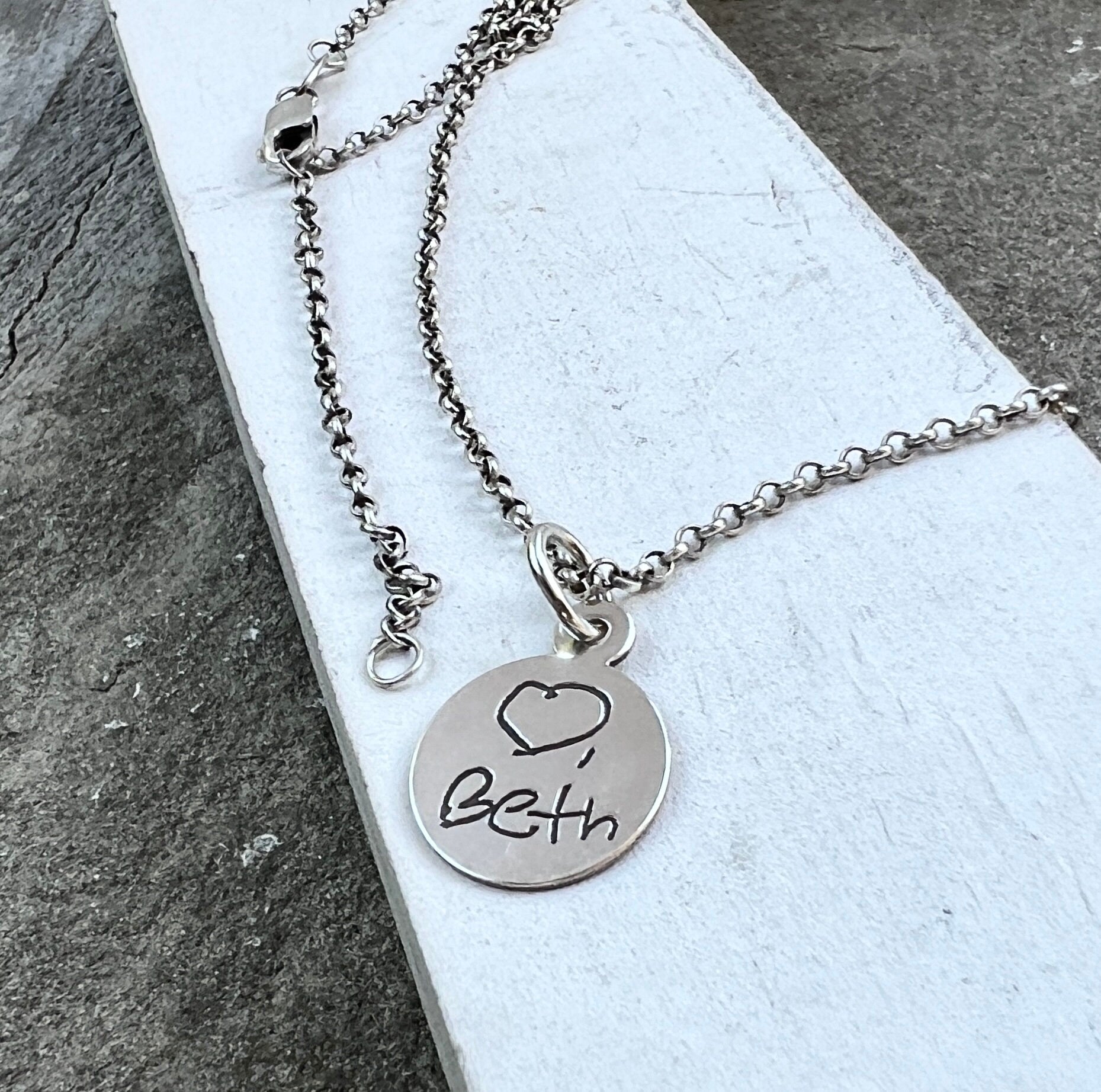 Circle Handwriting Charm in Sterling Silver