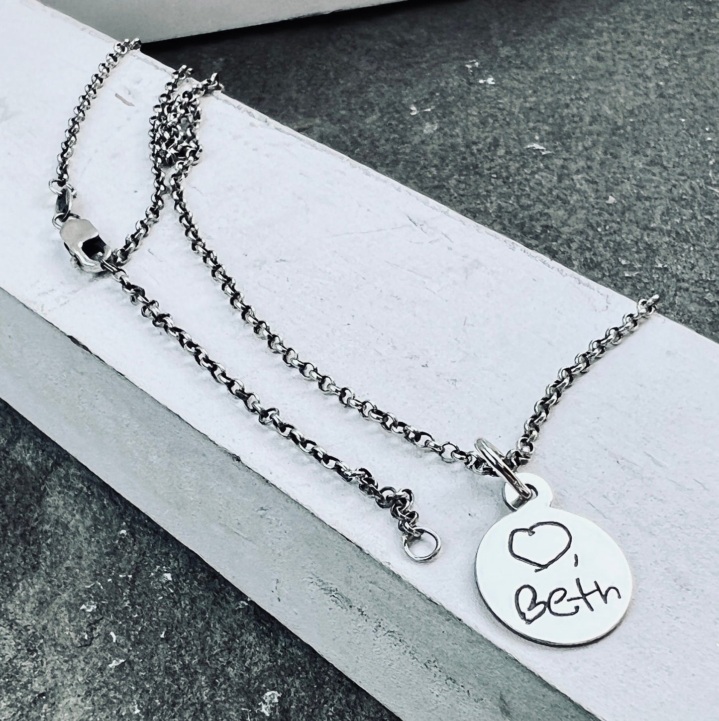 Circle Handwriting Charm in Sterling Silver