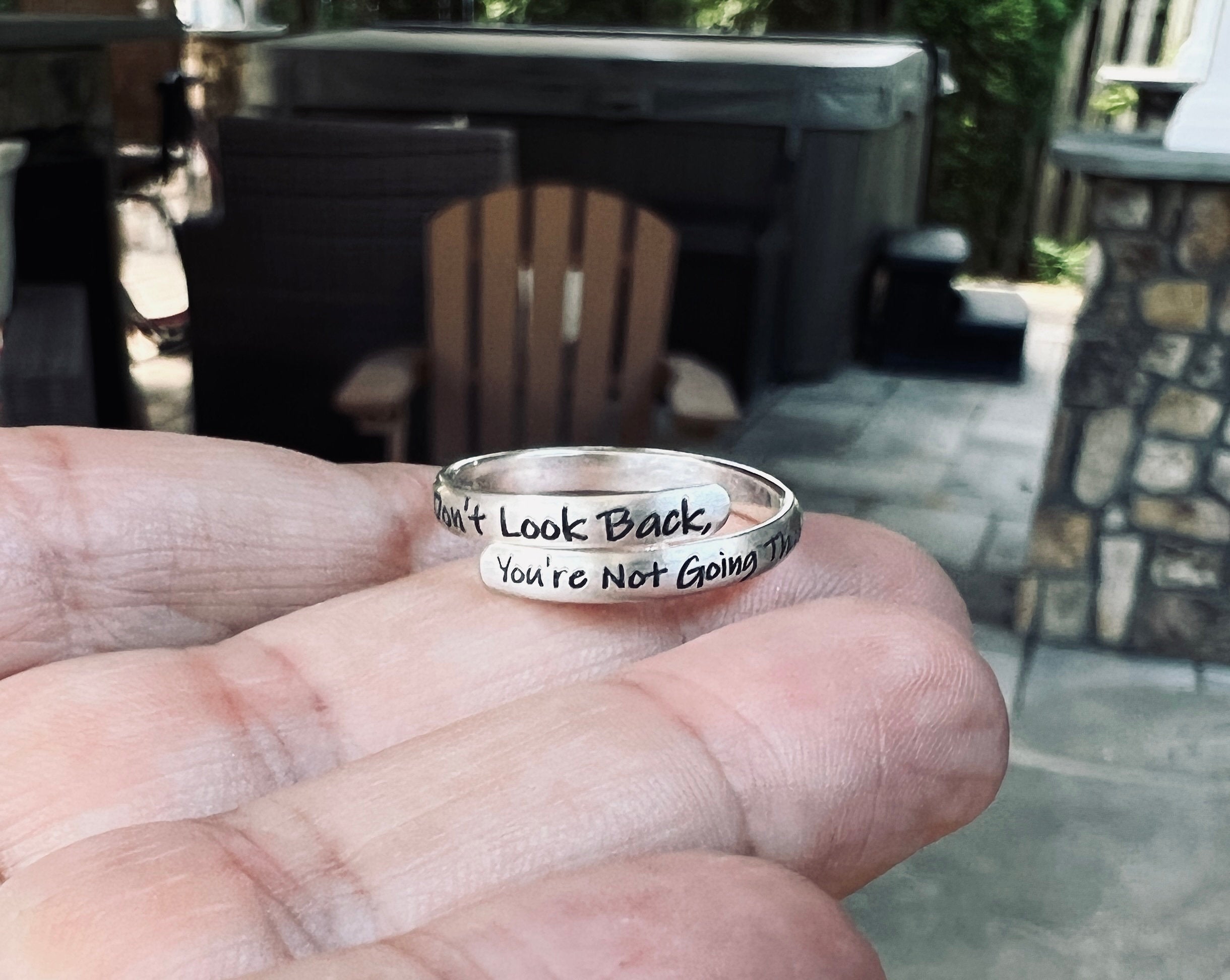 Don't Look Back Ring, Inspirational Wrap Ring in Sterling Silver