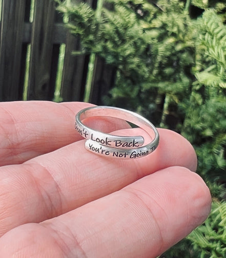 Don't Look Back Ring, Inspirational Wrap Ring in Sterling Silver