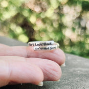 Don't Look Back Ring, Inspirational Wrap Ring in Sterling Silver