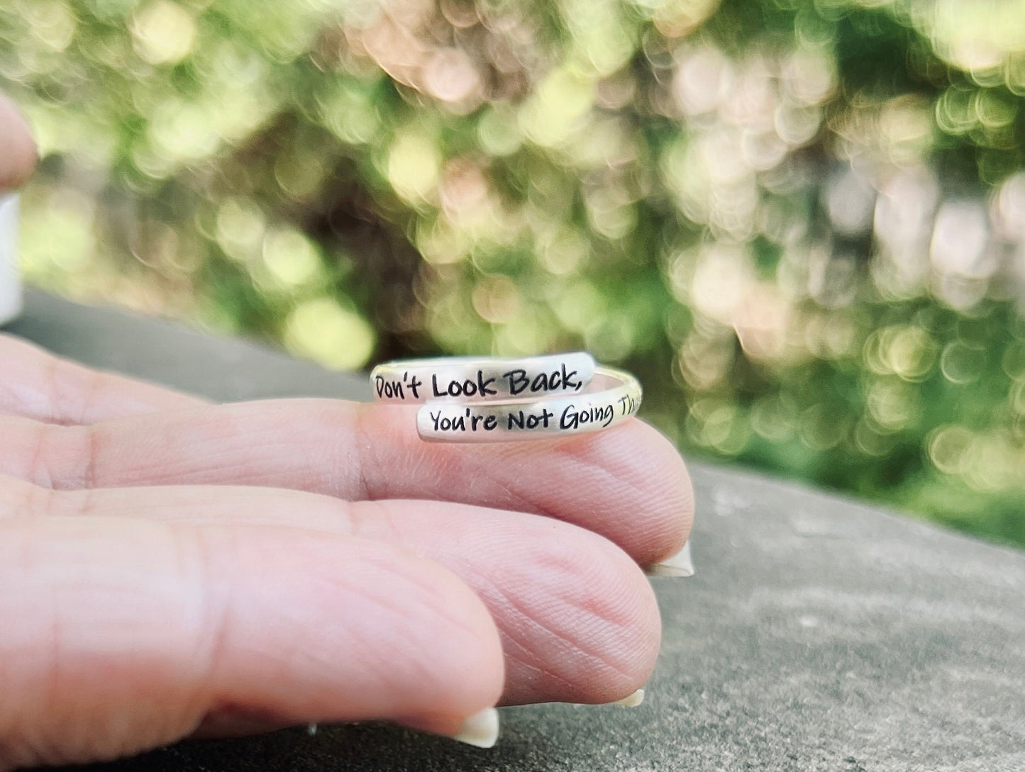 Don't Look Back Ring, Inspirational Wrap Ring in Sterling Silver