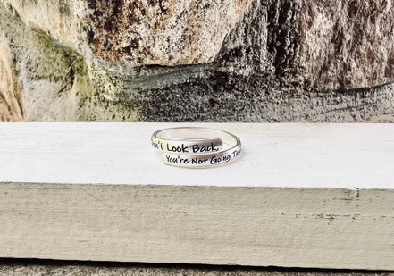 Don't Look Back Ring, Inspirational Wrap Ring in Sterling Silver