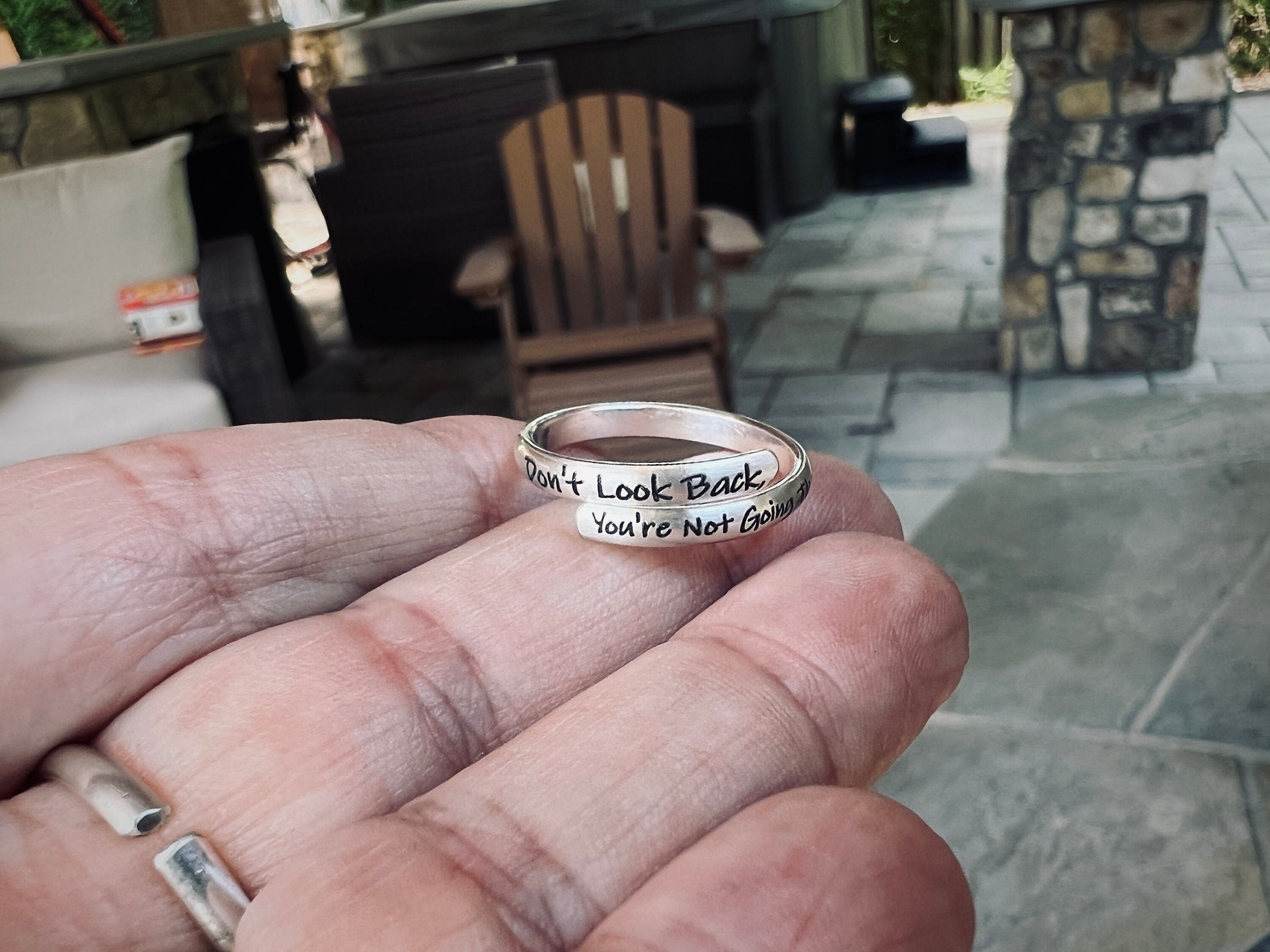 Don't Look Back Ring, Inspirational Wrap Ring in Sterling Silver