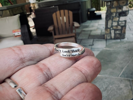 Don't Look Back Ring, Inspirational Wrap Ring in Sterling Silver